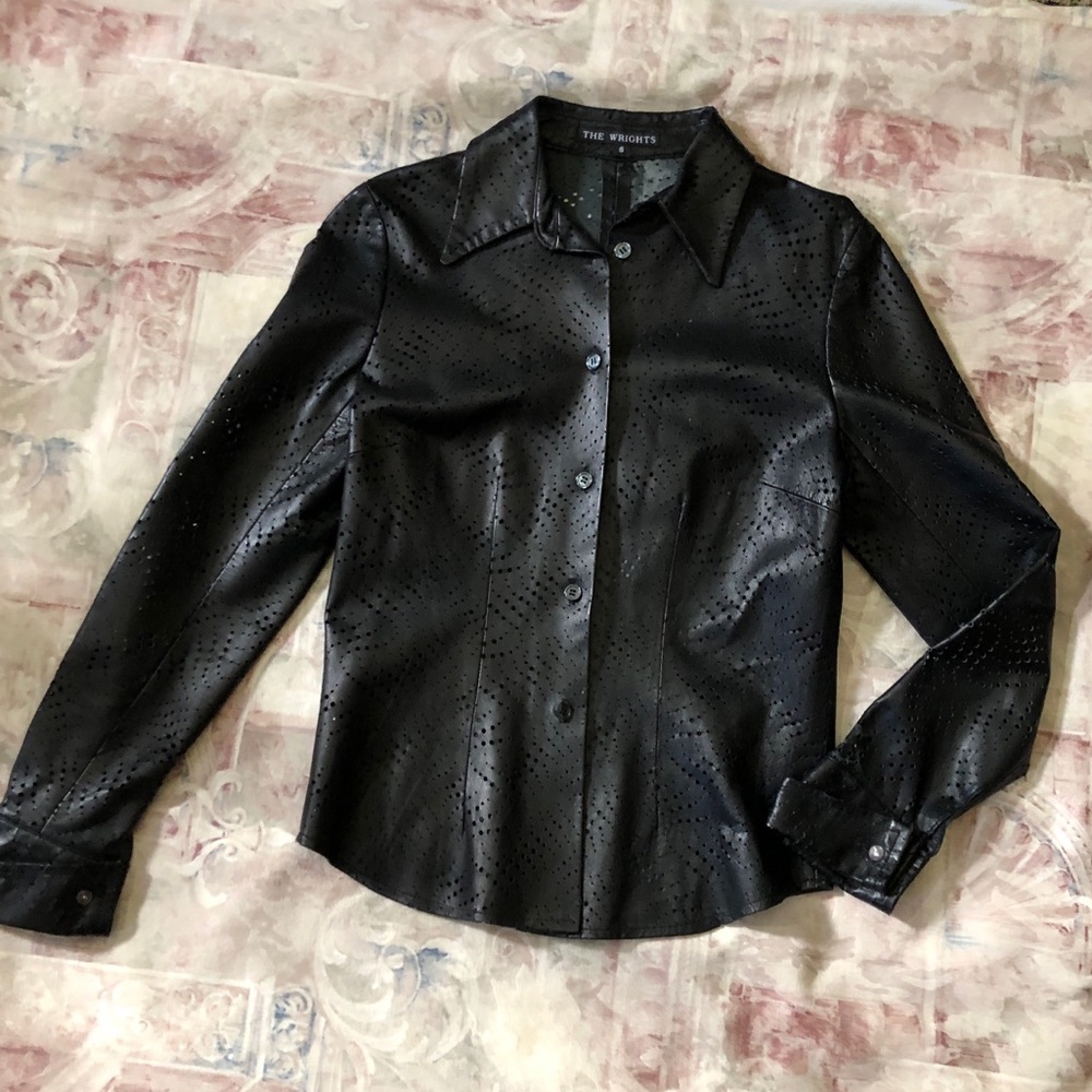 The Wrights Black Perforated Leather Top